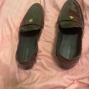 Tory Burch Ballet Loafers Dark Brown Patten Leather